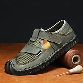 abordables Sandalias casuales-Zapatos casuales con velcro de malla verde oliva para hombre, ligeros y deportivos, adecuados para senderismo, caminatas y aventuras al aire libre.