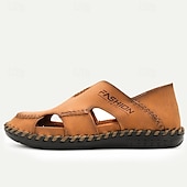 billiga Utomhussandaler-herrsandaler i läder som andas casual loafers – handgjorda sömmar sommarsandaler med öppen tå för utomhuskomfort