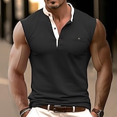 levne Tílka na cvičení-Pánské Bez rukávů Tričko Henley Vesta Top Tílka Bez rukávů Henley Léto Bez vzoru Módní Designové Sval Knoflíky Venkovní Jdeme ven Posilovna Černá Vodní modrá Hnědá Top tričko pro muže
