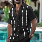 ieftine Concediu de odihna-Bărbați Cămașă cămașă de in Cămașă Guayabera Cămașă de vară Costum de plajă Camașă cu nasturi Simplu Casual Zilnic Negru Alb Portocaliu Manșon scurt Guler Vară Primăvară Îmbrăcăminte