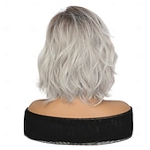 cheap Older Wigs-Curly Wavy Short Bob Wig With Bangs For Girls Women Daily Use Shoulder Length Side Part Synthetic Hair Replacement Wigs Natural Looking 12 inch