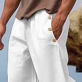 economico Vacanza-Per uomo Pantaloni di lino Pantaloni Pantaloni estivi A cordoncino Vita elastica Liscio Comfort Traspirante Lunghezza intera Informale Giornaliero Per eventi Di tendenza Classico Bianco Blu