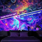 cheap Blacklight Tapestries-Blacklight Tapestry UV Reactive Glow in the Dark Glow Party Neon Arty Woman Psychedelic Trippy Misty Hanging Tapestry Wall Art Mural for Living