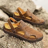 economico sandali da esterno-sandali da uomo - finitura in similpelle traforata, alla moda, per passeggiate informali e incontri del fine settimana