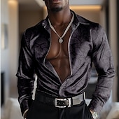 abordables Camisa de Satén para Hombre-Hombre Camisa de raso Camisa para Vestido Abotonar la camisa Cachemir Vacaciones Diario Negro Amarillo Rojo Azul Piscina Manga Larga Cuello Vuelto Otoño Primavera verano Ropa Abotonar