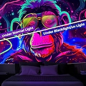 cheap Blacklight Tapestries-Blacklight Tapestry UV Reactive Glow in the Dark Glow Party Neon Chimpanzees Psychedelic Trippy Misty Hanging Tapestry Wall Art Mural for Living