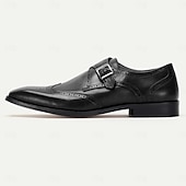 billiga Premium läder Loafers-munkbandsskor för män svart brunt brunt läder brogue-spänne