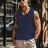 Men's Tank Top Vest Top Undershirt Sleeveless Shirt Sleeveless Crew Neck Summer Plain Fashion Designer Muscle Pocket Outdoor Going out Gym White Blue Gray Top Tee for Men 10
