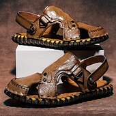 cheap Casual Sandals-Men&#039;s Brown Leather Sandals with Adjustable Strap and Stylish Stitching – Comfortable and Durable for Casual Outings, Beach and Everyday Wear
