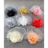 cheap Fascinators-Fascinators Headwear Headpiece Net Veil Hat Wedding Ladies Day With Cap Floral Headpiece Headwear