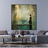 abordables Peintures portraits-Peinture à l'huile faite à la main sur toile, décoration murale, figure de femme rétro, paysage abstrait doré pour la décoration intérieure, peinture roulée sans cadre, non étirée