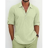 economico Classico-Per uomo Camicia Camicia di lino Camicia Estiva Abbigliamento da spiaggia Camicia con Bottoni Semplice Vacanza Casuale Nero Bianco Blu Verde Manica Lunga Bavero Primavera &amp; Estate Abbigliamento