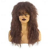 economico Parrucche storiche-Parrucche mullet rock degli anni &#039;80 per uomini e donne parrucca lunga e riccia marrone costumi degli anni &#039;70 e &#039;80 per uomini e donne parrucche per feste di Halloween e cosplay
