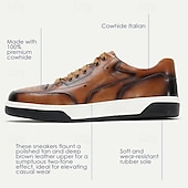 cheap Premium Leather Sneakers-Men&#039;s Dress Sneakers Leather Italian Full-Grain Cowhide Slip Resistant Lace-up Yellow-Brown
