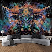 billiga Blacklight tapestries-blacklight gobeläng uv reaktiv glöd i mörkret glöd party neon bull djur psykedeliskt trippy dimmigt hängande gobeläng väggkonst väggmålning för vardagsrum sovrum