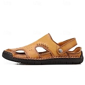 abordables Sandalias casuales-Hombre Sandalias Zapatos hechos a mano Microfibra Transpirable Cómodo Antideslizante Hebilla Amarillo-marrón Negro
