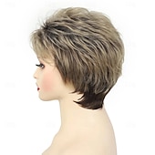 cheap Older Wigs-Wig Natural Wave Asymmetrical With Bangs Wig Short Golden Blonde Synthetic Hair Women's Classic Blonde Short Blonde Pixie Cut Wig