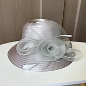 billige Coiffer-fascinators Hatter Hodeplagg polyester organza Bøttehatt Solhatt slørhatt Avslappet Ferie Elegant Årgang Med Fjær Blomst Hodeplagg Hodeplagg