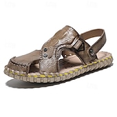 cheap Casual Sandals-Men&#039;s Brown Leather Sandals with Adjustable Strap and Stylish Stitching – Comfortable and Durable for Casual Outings, Beach and Everyday Wear