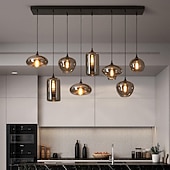 voordelige Eilandlichten-led kroonluchter eilandlicht 1/3/6/8/10/12 hoofden warm licht 25cm nordic restaurant creatieve persoonlijkheid lange lijn gerookte glazen lampen eetkamer woonkamer 110-240v