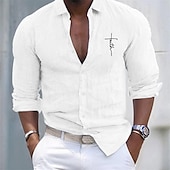 ieftine Business Casual-Bărbați Cămașă Cămașă albă din bumbac Cămașă casual Cămașă din bumbac și in Cămașă din bumbac Σταυρός Vacanță Hawaiian Negru Alb Roz Îmbujorat Gri Manșon Lung Rever Primăvara &amp; toamnă Îmbrăcăminte