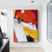 preiswerte Abstrakte Gemälde-strukturierte handgemalte Leinwand gewickelt Ölgemälde Wandkunst orange weiß schwarz abstrakte Leinwand Malerei modernes Kunstwerk Öl Hand Malerei Home Interior Rahmen fertig zum Aufhängen