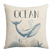 abordables Taies d&#039;Oreiller-Housse de coussin décorative d&#039;été, 1 pièce, taie d&#039;oreiller carrée douce, pour chambre à coucher, salon, canapé, chaise, tortue, algues