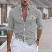 economico Vacanza-Per uomo Camicia Camicia in lino e cotone Camicia in cotone bianco Maglietta informale Solari Informale Giornaliero Nero Bianco Rosa Grigio Manica lunga Collo ripiegabile Estate Abbigliamento