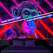 cheap Blacklight Tapestries-Blacklight Tapestry UV Reactive Glow in the Dark Glow Party Neon Chimpanzees Psychedelic Trippy Misty Hanging Tapestry Wall Art Mural for Living