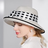 cheap Fascinators &amp; Hats-Hats Fiber Bucket Hat Floppy Hat Straw Hat Wedding Tea Party Elegant Wedding With Bowknot Ribbons Headpiece Headwear