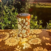 tanie Oświetlenie krajobrazowe-1 szt. Słoneczne latarnie wiszące zewnętrzne, lampy słoneczne z elementami słonecznika, zewnętrzne wodoodporne lampy ogrodowe, latarnie metalowe, słoneczne lampy stołowe, światła LED odpowiednie do ogrodów, dziedzińców, trawników, alejek