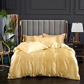 economico Set copripiumino-Set copripiumino rinfrescante 3 pezzi lenzuolo rinfrescante set biancheria da letto in raso di seta di lusso con più colori set copripiumino morbido tinta unita 1 copripiumino 2 federe