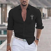 Men's Shirt Linen Shirt White Cotton Shirt Casual Shirt Cotton Linen Shirt Cotton Shirt Cross Vacation Hawaiian Black White Pink Gray Long Sleeve Lapel Spring & Fall Clothing Apparel Button-Down 9