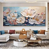 abordables Peintures fleurs/botaniques-Peinture à l&#039;huile de fleur blanche originale faite à la main sur toile décor d&#039;art mural rose peinture de fleur de texture épaisse pour la décoration intérieure avec cadre étiré/sans peinture de