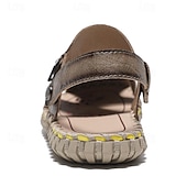cheap Casual Sandals-Men&#039;s Brown Leather Sandals with Adjustable Strap and Stylish Stitching – Comfortable and Durable for Casual Outings, Beach and Everyday Wear