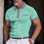cheap Men&#039;s Classic Polo-Men&#039;s Business Polo Golf Shirt Work Casual Lapel Ribbed Polo Collar Short Sleeve Basic Modern Color Block Patchwork Button Spring &amp; Summer Regular Fit Black Light Green Blue Beige Business Polo