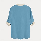 voordelige Etnisch patroon-Voor heren Overhemd linnen overhemd Overhemd met knopen Lange mouw Mode-casual Vakantie Causaal Casual Zomer Lente &amp; Herfst Opstaand Knop Afdrukken Licht Blauw Rood blauw Groen