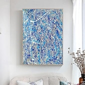billiga Abstrakta målningar-handmålad jackson pollock abstrakt illustration målning blå vita linjer kanfasmålning för vardagsrumsvägg (ingen ram)