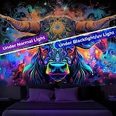 billiga Blacklight tapestries-blacklight gobeläng uv reaktiv glöd i mörkret glöd party neon bull djur psykedeliskt trippy dimmigt hängande gobeläng väggkonst väggmålning för vardagsrum sovrum