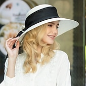 Недорогие Party Hats-Hats Fiber Bowler / Cloche Hat Bucket Hat Straw Hat Wedding Beach Elegant Wedding With Lace-up Headpiece Headwear