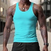 preiswerte Fitness Tank-Tops-Herren Tank Top Weste Unterhemd Ärmelloses Shirt Ärmellos Rundhalsausschnitt Frühling &amp; Sommer Einfach Mode Designer Basic Urlaub Straße Ausgehen Schwarz Weiß Wein Top T-Shirt für Herren