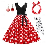 cheap Outfits-Polka Dots Retro Vintage 1950s A-Line Dress Swing Dress Flare Dress Polka Dot Women&#039;s Party / Evening Bachelorette Party Adults&#039; Dress Earrings Headband