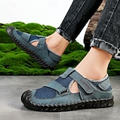 abordables Sandalias casuales-Zapatos casuales con velcro de malla verde oliva para hombre, ligeros y deportivos, adecuados para senderismo, caminatas y aventuras al aire libre.