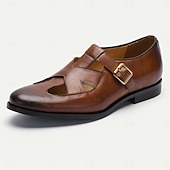 cheap Premium Leather Sandals-Men&#039;s Premium Cowhide Fishermen Sandals with Buckle Strap – Stylish Cut-Out Design for Casual and Formal Occasions