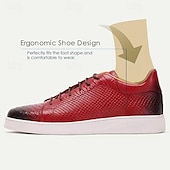 cheap Premium Leather Sneakers-Men&#039;s Dress Sneakers Leather Italian Full-Grain Cowhide Slip Resistant Lace-up Black Red