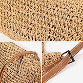 economico Borsette e borse tote-borse a tracolla in paglia intrecciata a mano da donna – borsa a tracolla estiva da spiaggia boho con tracolla regolabile in pelle