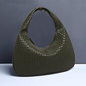 billige Vesker og totes-vevd hobo-veske i kunstskinn for kvinner – elegant burgunder-skulderveske for hverdagsbruk og uformelle utflukter
