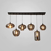 voordelige Eilandlichten-led kroonluchter eilandlicht 1/3/6/8/10/12 hoofden warm licht 25cm nordic restaurant creatieve persoonlijkheid lange lijn gerookte glazen lampen eetkamer woonkamer 110-240v