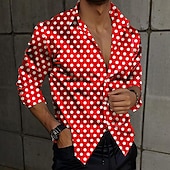 cheap Men&#039;s Satin Shirt-Men&#039;s Polka Dot Geometric Pattern Dress Shirt Button Up Shirt Printed Shirts Long Sleeve Fashion Casual Vacation Party Fall Winter Spring &amp; Summer Turndown Collared Shirts Button Up Print Red Green