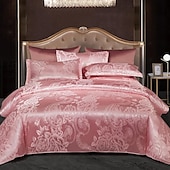 billige Dynetrekk sett-3 stk kjølende dynetrekk elegant damast stoff jacquard dynetrekk sett 3-delt dynetrekk sateng sengetøy sett fullt dynetrekk putevar(1 dynetrekk 2 putevar)